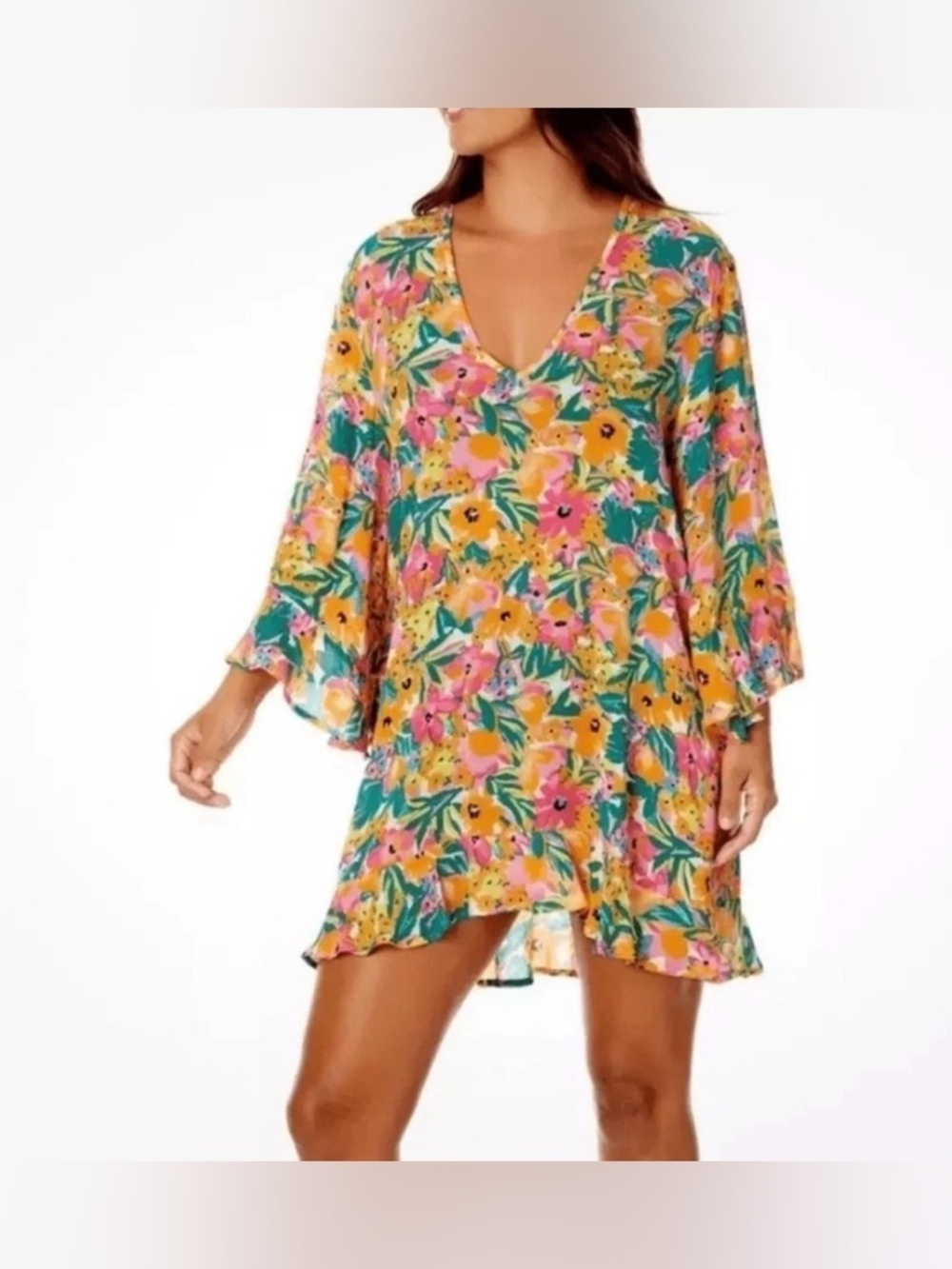 Anne Cole Limited Edition Lady’s Flounce V-Neck Tunic Cover Up, Size XS/S